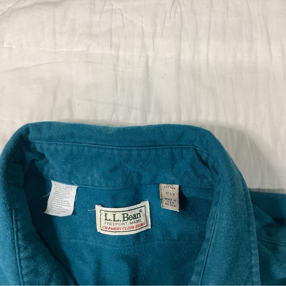Vtg Men’s LL Bean USA Chamois Cloth Long Sleeve Button Up Shirt Teal Blue - Picture 2 of 6